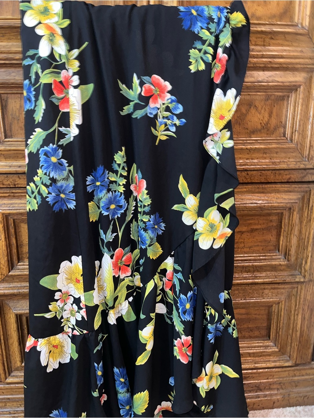 New York & Company Black Floral Skirt with Multicolor Bloom Print
